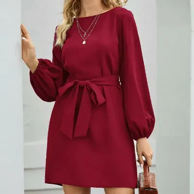 WAIST BELT FASHION SOLID COLOR CASUAL DRESS